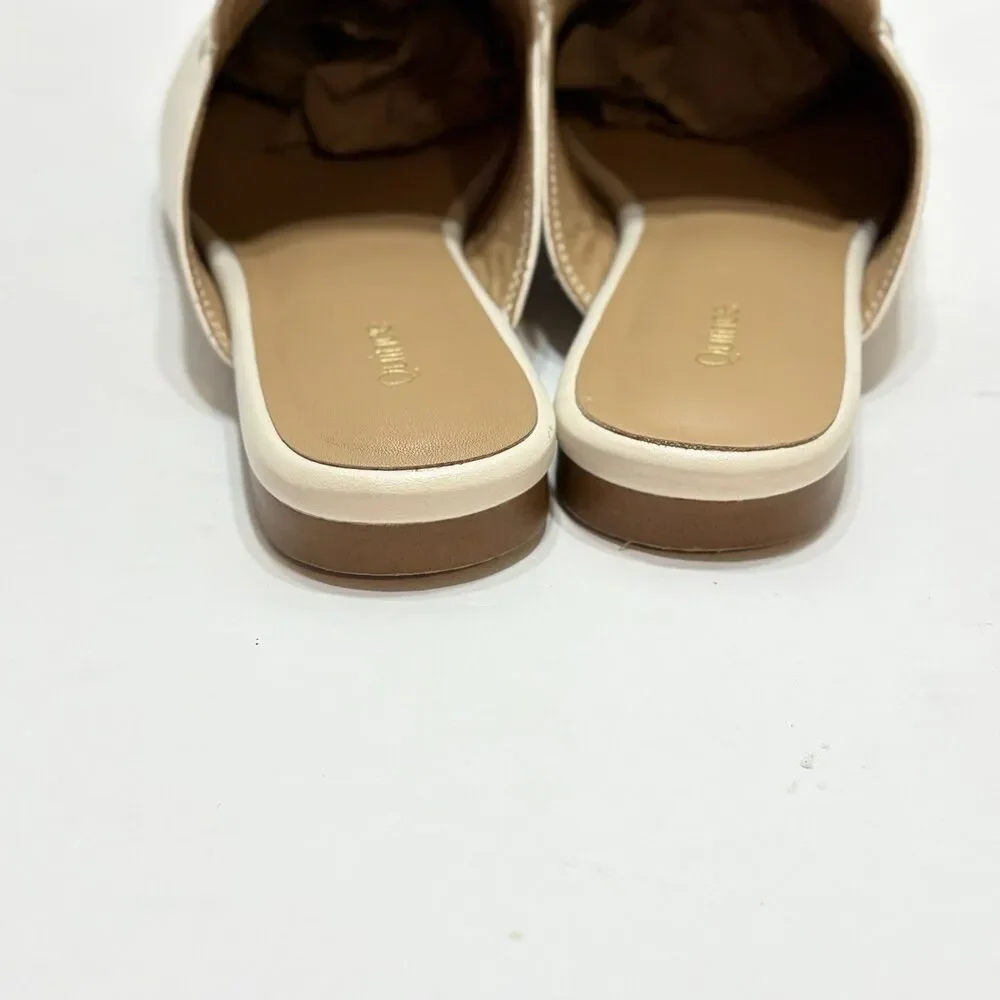 Quince Women Italian Leather Horsebit Loafer Mule Bone Shoes 8.5